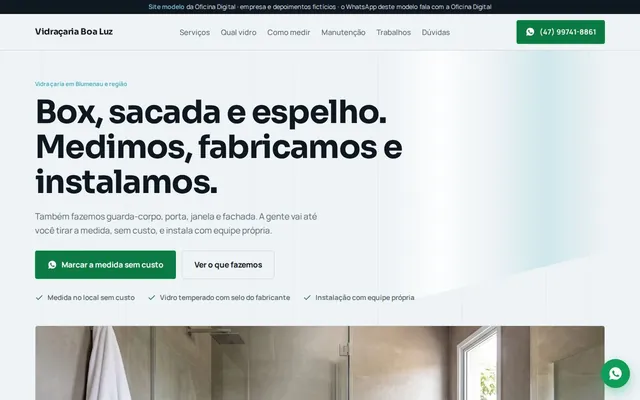 Modelo de site para vidraçaria